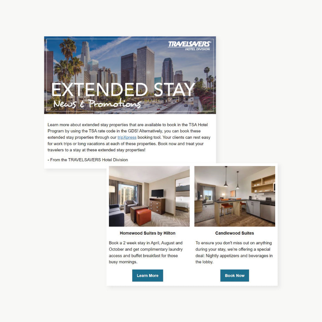 Extended Stays by TRAVELSAVERS Email Ad